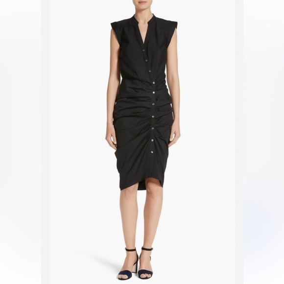 Veronica Beard Black Button-Front Ruched Midi Skirt